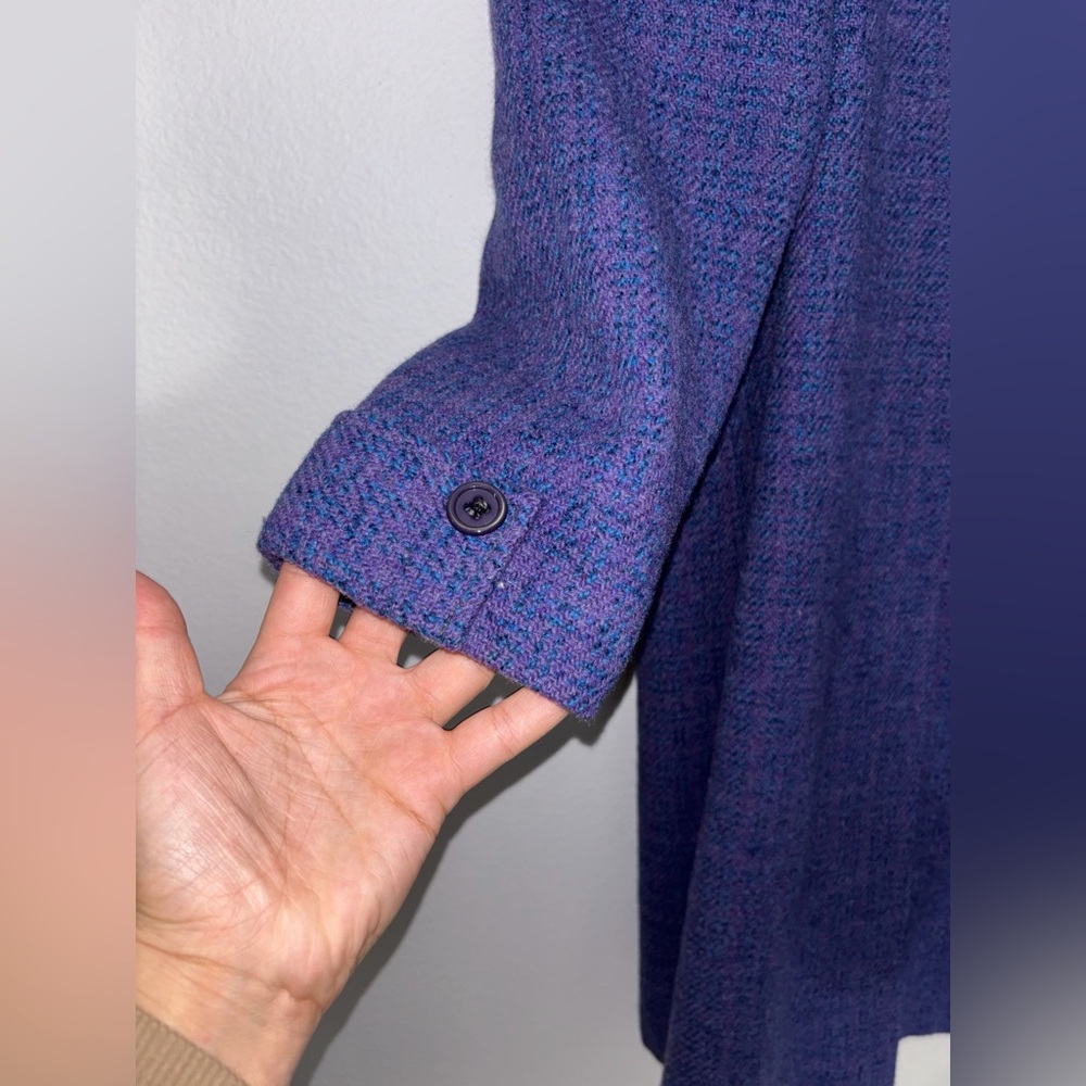 Vintage 50s 60s Harris Tweed purple Wool Trench Coat L - Picture 6 of 8